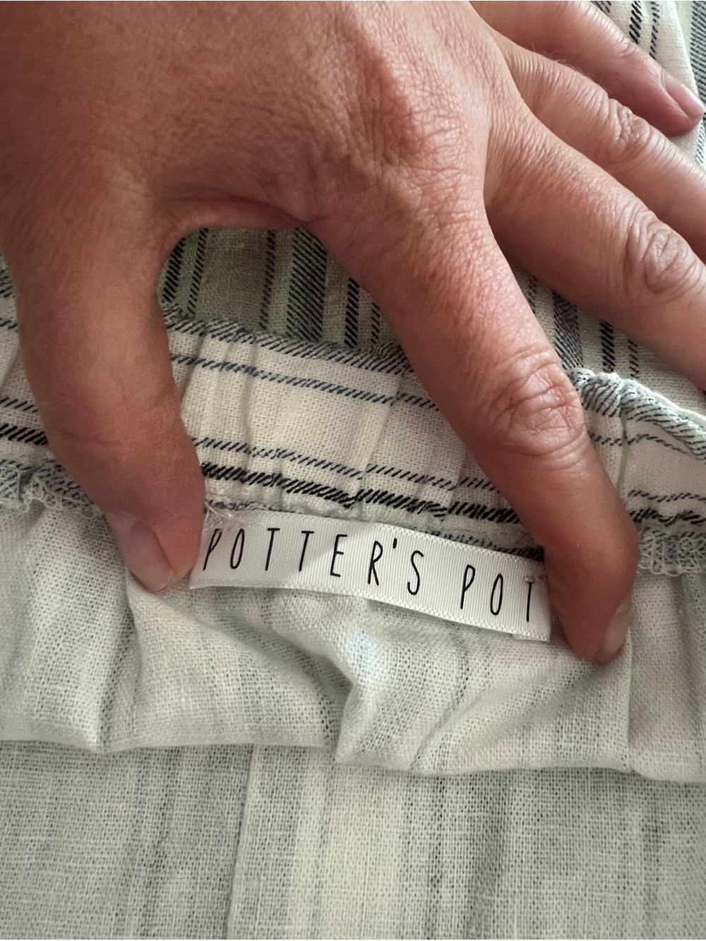 Potter's Pot Cream and Blue Striped A-Line Button Skirt - Picture 3 of 5